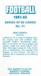 1981-82 Bassett & Co. Football #41 John Gidman Back