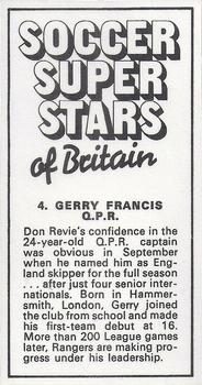 1975-76 IPC Magazines Soccer Super Stars of Britain #4 Gerry Francis Back