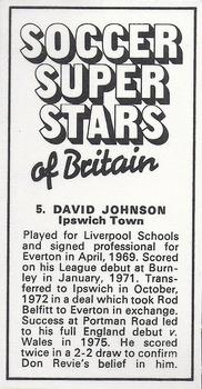 1975-76 IPC Magazines Soccer Super Stars of Britain #5 David Johnson Back