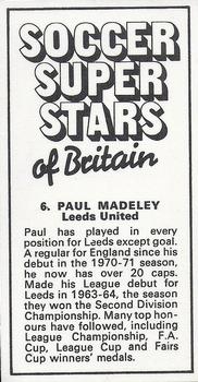 1975-76 IPC Magazines Soccer Super Stars of Britain #6 Paul Madeley Back