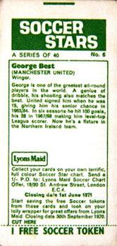 1970-71 Lyons Maid Soccer Stars #6 George Best Back
