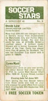 1970-71 Lyons Maid Soccer Stars #9 Denis Law Back
