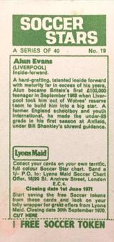 1970-71 Lyons Maid Soccer Stars #19 Alun Evans Back