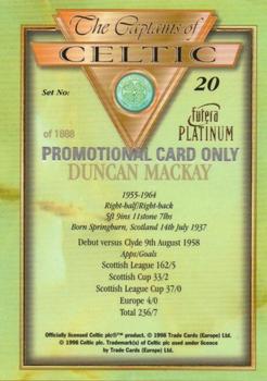 1998 Futera Platinum The Captains of Celtic - Promo Set #20 Duncan MacKay Back