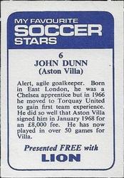 1969-70 IPC Magazines My Favorite Soccer Stars (Lion) #6 John Dunn Back