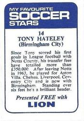 1969-70 IPC Magazines My Favorite Soccer Stars (Lion) #14 Tony Hateley Back