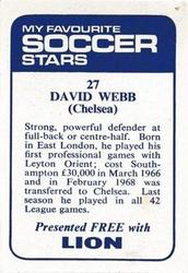 1969-70 IPC Magazines My Favorite Soccer Stars (Lion) #27 David Webb Back
