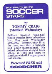 1969-70 IPC Magazines My Favorite Soccer Stars (Scorcher) #27 Tommy Craig Back