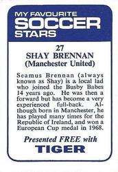 1969-70 IPC Magazines My Favorite Soccer Stars (Tiger) #27 Shay Brennan Back