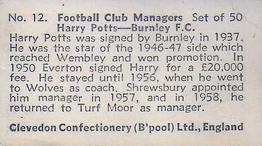 1959 Clevedon Confectionery Football Club Managers #12 Harry Potts Back