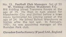 1959 Clevedon Confectionery Football Club Managers #13 Bill Ridding Back