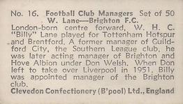 1959 Clevedon Confectionery Football Club Managers #16 Billy Lane Back