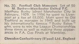1959 Clevedon Confectionery Football Club Managers #20 Matt Busby Back