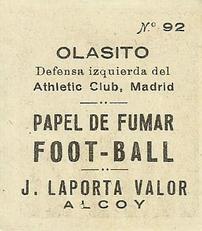 1924 J. Laporta Valor #92 Olasito Back