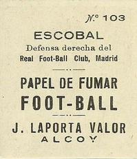 1924 J. Laporta Valor #103 Escobal Back