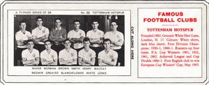 1963-64 Ty-Phoo Famous Football Clubs 1st Series (Packet) #22 Tottenham Hotspur Front