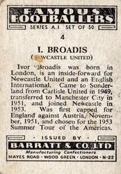 1953 Barratt & Co. Famous Footballers (A1) #4 Ivor Broadis Back