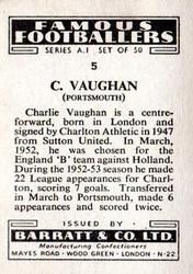 1953 Barratt & Co. Famous Footballers (A1) #5 Charlie Vaughan Back
