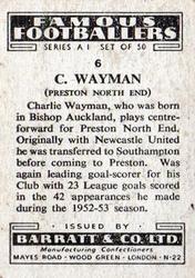 1953 Barratt & Co. Famous Footballers (A1) #6 Charlie Wayman Back
