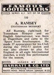 1953 Barratt & Co. Famous Footballers (A1) #10 Alf Ramsey Back