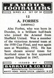 1953 Barratt & Co. Famous Footballers (A1) #12 Alex Forbes Back