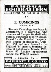 1953 Barratt & Co. Famous Footballers (A1) #18 Tom Cummings Back