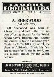 1953 Barratt & Co. Famous Footballers (A1) #25 Alf Sherwood Back