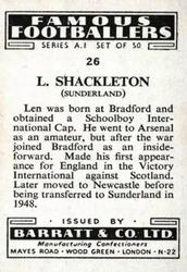 1953 Barratt & Co. Famous Footballers (A1) #26 Len Shackleton Back