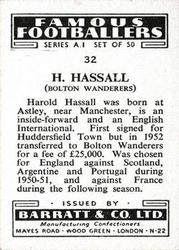 1953 Barratt & Co. Famous Footballers (A1) #32 Harold Hassall Back