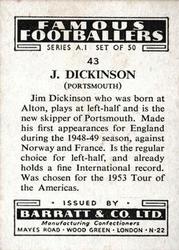 1953 Barratt & Co. Famous Footballers (A1) #43 Jimmy Dickinson Back