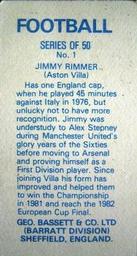 1982-83 Bassett & Co. Football #1 Jimmy Rimmer Back