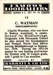 1954 Barratt & Co. Famous Footballers (A2) #13 Charlie Wayman Back