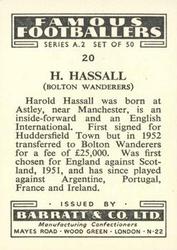 1954 Barratt & Co. Famous Footballers (A2) #20 Harold Hassall Back