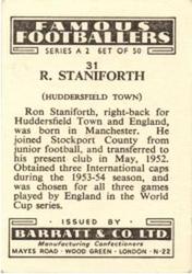 1954 Barratt & Co. Famous Footballers (A2) #31 Ron Staniforth Back