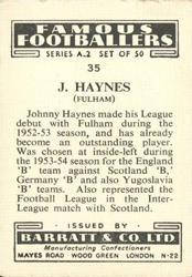 1954 Barratt & Co. Famous Footballers (A2) #35 Johnny Haynes Back