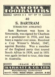 1954 Barratt & Co. Famous Footballers (A2) #40 Sam Bartram Back