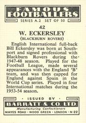 1954 Barratt & Co. Famous Footballers (A2) #42 Bill Eckersley Back