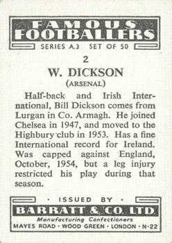 1955 Barratt & Co. Famous Footballers (A3) #2 Bill Dickson Back