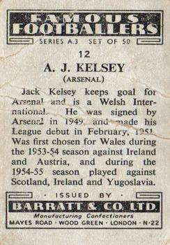 1955 Barratt & Co. Famous Footballers (A3) #12 Jack Kelsey Back