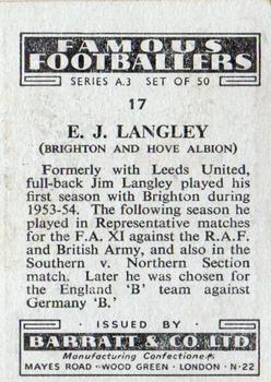 1955 Barratt & Co. Famous Footballers (A3) #17 Jim Langley Back