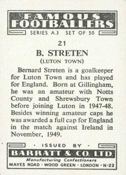 1955 Barratt & Co. Famous Footballers (A3) #21 Bernard Streten Back