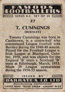 1955 Barratt & Co. Famous Footballers (A3) #27 Tom Cummings Back