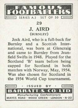1955 Barratt & Co. Famous Footballers (A3) #29 Jock Aird Back