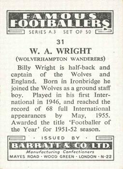1955 Barratt & Co. Famous Footballers (A3) #31 Billy Wright Back