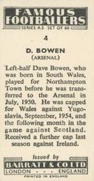 1957 Barratt & Co. Famous Footballers (A5) #4 Dave Bowen Back
