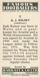 1957 Barratt & Co. Famous Footballers (A5) #5 Jack Kelsey Back