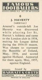 1957 Barratt & Co. Famous Footballers (A5) #6 Joe Haverty Back