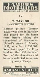1957 Barratt & Co. Famous Footballers (A5) #17 Tommy Taylor Back