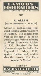 1957 Barratt & Co. Famous Footballers (A5) #32 Ronnie Allen Back
