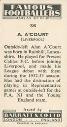 1957 Barratt & Co. Famous Footballers (A5) #36 Alan A'Court Back